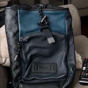 Coach Black and Teal Leather Backpack